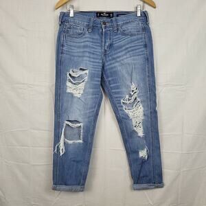 Hollister Co Womens Blue Medium Wash Button Fly Low Rise Boyfriend Jeans Size 3R